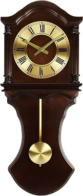 Bedford 27.5" Wall Clock in Chocolate Brown Oak Wood Finish w Pendulum 4 Chimes - Image 1 of 4
