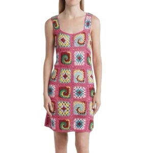 Damen Baumwolle Emporium Rosa Mini Patchwork Granny Square Strickkleid Größe Large - Bild 1 von 7