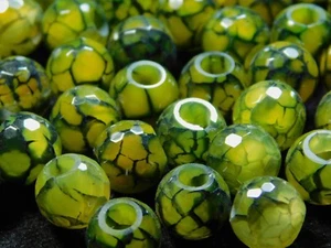 10 Pc Natural Juniper Green Agate Patterned Big Hole European Faceted Ball Bead - Picture 1 of 6