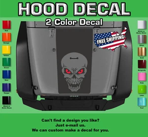 Hood Decal Fits Jeep Wrangler H-204 - Blackout (Skull) - Picture 1 of 3