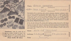 C.A.R.E. - Richiesta Pacco Aiuti da Savona a New York 1946 WWII 2 - Picture 1 of 2