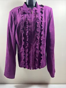 R. Q. T. Woman's Sz Large Purple Color Weight Unlined Velour Ruffle Jacket - Picture 1 of 10