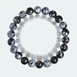 Pulsera de obsidiana copo de nieve cuentas de 8 mm elásticas impresionantes joyas de piedras preciosas naturales - Imagen 1 de 4