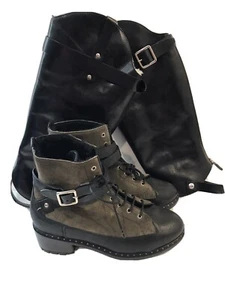 UGG Collection Sassari Suede Leather Combat Black/Green Boot/Booties Leg Warmers - Bild 1 von 11
