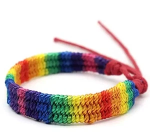 Rainbow Pride woven bracelet, unisex up to 9" - Picture 1 of 4