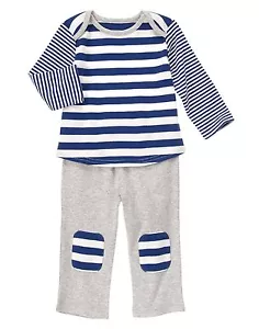 NUEVO Gymboree Bebé Niños 0-3 mos Azul Gris Camisa Pantalones Algodón Set - Imagen 1 de 2