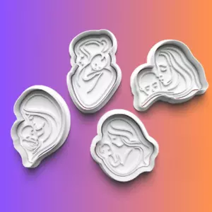 Mother and Baby 4 Piece Cookie Cutters Set + Stamps for Baking, Crafts, Play dou - Picture 1 of 5