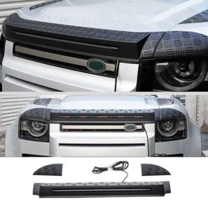 2020-2023 For Land Rover Defender Black Front Hood Bonnet Kit Cover W/LED Lights - Picture 1 of 9
