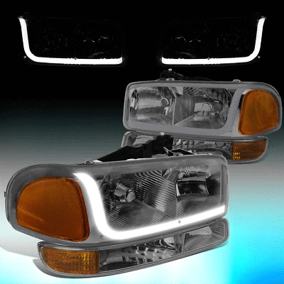 PARA 1999-2007 GMC SIERRA/YUKON LED DRL FAROL ÂMBAR FUMÊ + LÂMPADA DE SINALIZAÇÃO PARA-CHOQUES - Imagem 1 de 4