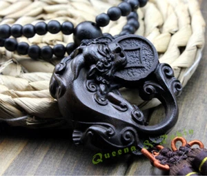 Escultura de madera de ébano riqueza china Pi Xiu Yao cuentas de oración colgador de coche - Imagen 1 de 5