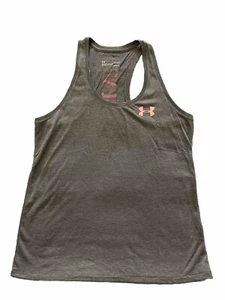 Under Armor Heat Gear Loose Fit Ladies L Racerback Tank Grey With Pink (B) - Picture 1 of 3