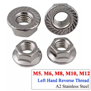 Hex Serrated Flanged Nuts M5 M6 M8 M10 M12 Left Hand Reverse Thread A2 Stainless - Picture 1 of 7