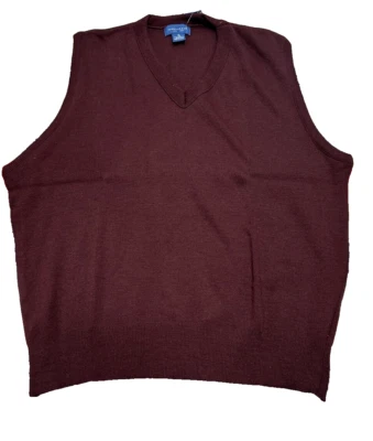 Vintage JCPennys TownCraft Men XL 100% Acrylic V-Neck Sweater Vest USA Burgundy - Image 1 of 4