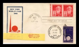 DR JIM STAMPS US COVER FAMOUS AMERICANS NEW YORK WORLDS FAIR FDC DUAL CANCEL - Picture 1 of 2