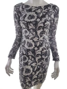 Cotton Club Size 8 (36) Black Knee-Length Pencil Dress Long Sleeve Sequins - Picture 1 of 5