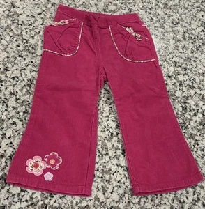 Pantalones acampanados de pana rosa talla 2T cintura elástica floral vintage Y2K niñas pequeñas - Imagen 1 de 5