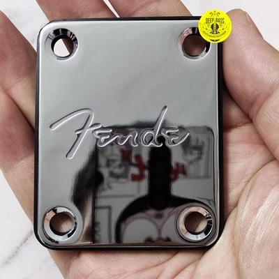 for Fender Strat Tele Electric Guitar Neck Plate Silver Engraved W/ Logo &Screws - Image 1 of 4