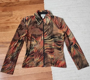 Vintage Joseph Ribkoff Jacket Size 12 Black Orange Sequins Full Zip - Picture 1 of 9
