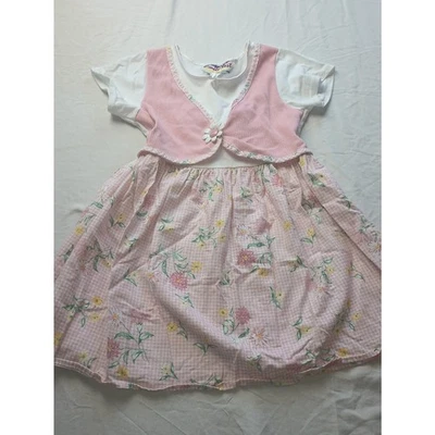 Vintage Floral Dress Emily West Made USA Pink White Girls Youth Size 6 - Image 1 of 4