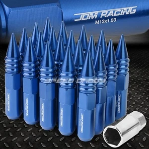JDM ALUMINUM BLUE SPIKED LUG NUTS+ADAPTER 20PCS/SET M12X1.5 20MM OD/107MM TALL - Picture 1 of 5