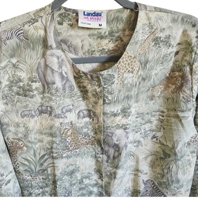 Chaqueta Médica Estampada de Animales Landau Art Works Safari Talla M Para Mujer Top De Colección Foto 1 de 4