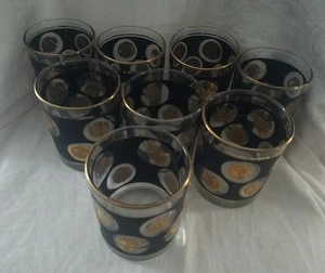 1960s Libbey 22k Gold Coin Glasses Double Old Fashioned Barware Set of 8 - Picture 1 of 5