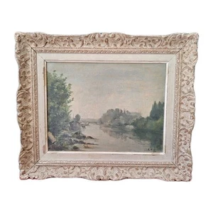 Peinture ancienne huile paysage post impressionniste . Tableau encadré Signé - Photo 1 sur 7