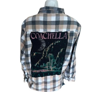 Coachella Valley Plaid Flannel Shirt 2XL Festival Concert Unique Upcycled Cotton - Picture 1 of 6