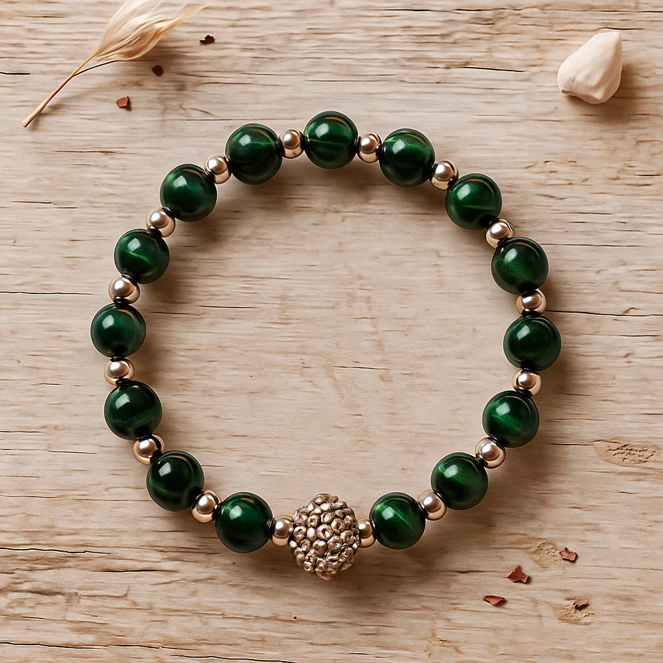 Brazalete elástico elástico boho Shamballa ojo de tigre verde de 8 mm piedras preciosas cristal Foto 1 de 1