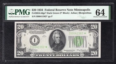 FR. 2054-Idgs* 1934 $20 *STAR* FEDERAL RESERVE NOTE MINNEAPOLIS, MN PMG UNC-64 - Image 1 of 2
