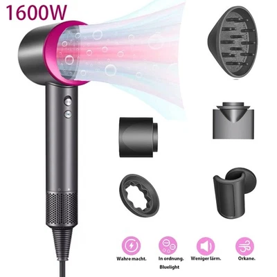 HELLO 1600W Haartrockner, Negativ-Ionen-Haartrockner, Haartrockner 5 Zubehör NEU