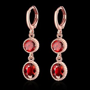  ROSE GOLD PLATED DANGLE DROP EARRING WITH RED RESIN - CHRISTMAS GIFT JEWELLERY 