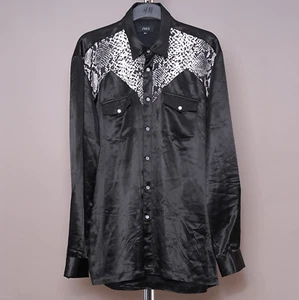 PHIX Shirt Mens XL Black Pearl Snap Snake Print Satin Western Cowboy Glam Rock - Picture 1 of 20