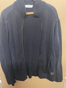 Calvin Klein Men's Full Zip Ribbed Cotton Cardigan Sweater, Black, Large Vintage - Picture 1 of 4