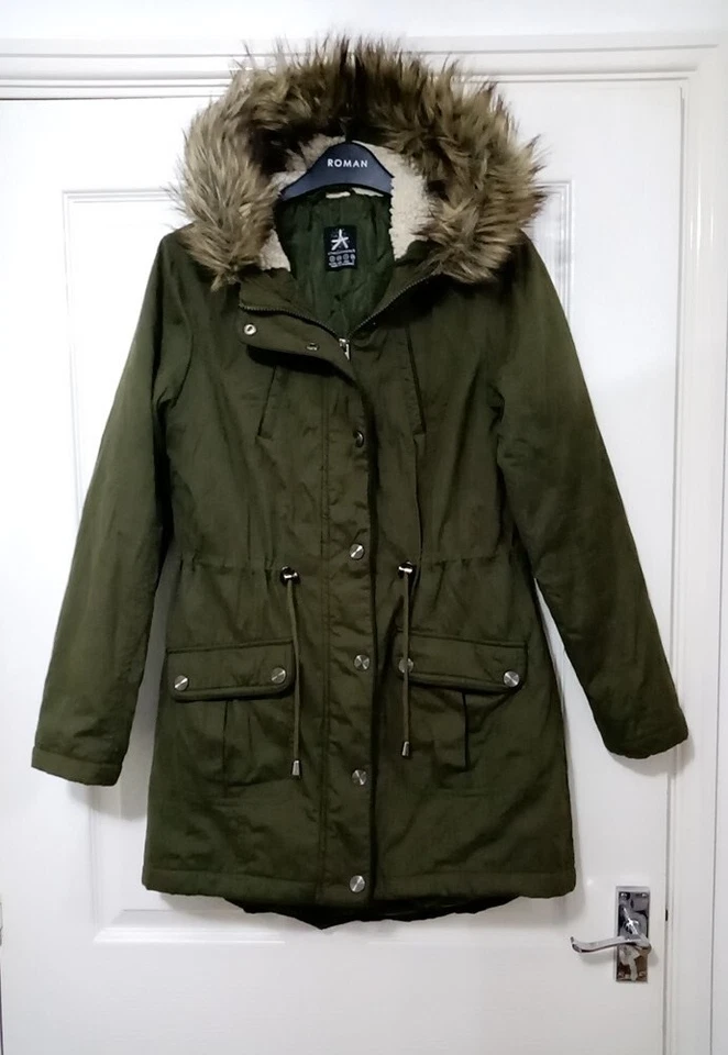 Atmosphere Khaki Padded Parka Coat Size 8 - Image 1 of 4