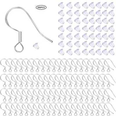100 PIEZAS/50 pares de ganchos para pendientes de plata de ley 925, cables para orejas de gancho con 100 piezas Foto 1 de 4