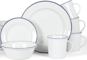 Martha Stewart 16-Piece Pure White Porcelain with Blue Rim Service for 4 NEW - Picture 1 of 6