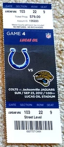 INDIANAPOLIS COLTS TICKET STUB v JACKSONVILLE JAGUARS 2012 - LUCK FIRST SEASON - Picture 1 of 1