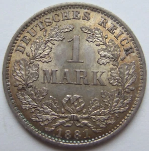 Coin German Reich Empire Silver 1 Mark 1881 D IN Uncirculated - Picture 1 of 2