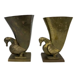VINTAGE MCM 6.5” Solid Brass Bird Bookend Vases - Picture 1 of 10