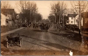 Vintage Postcard RPPC Street Scene Horses Early Car JX4 - Picture 1 of 2