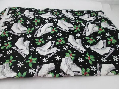 Cotton Fabric Piece CHRISTMAS SKATES HOLIDAY  Material Quilt Craft 3 yds x 44" - Image 1 of 3