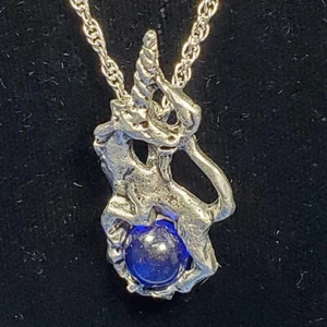 Regal Unicorn Pewter Pendant Necklace Blue Fellowship Foundry US Made *NEW* - Picture 1 of 3