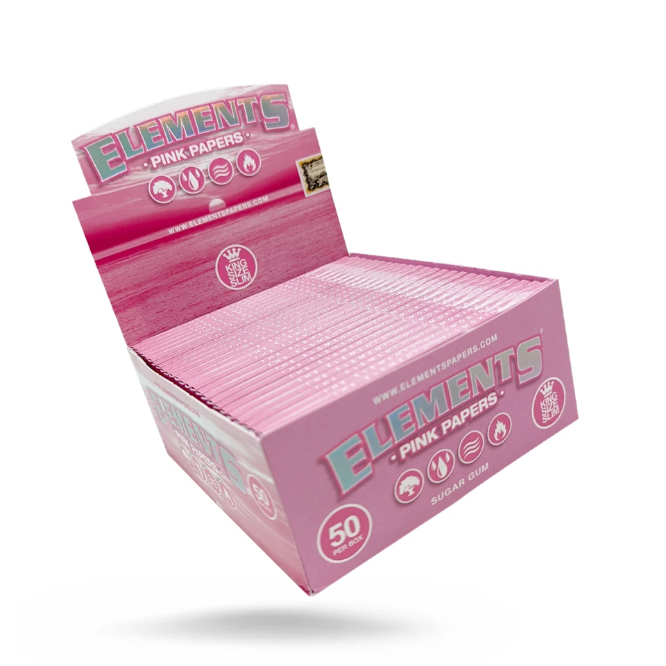 FULL BO PACKS of "ELEMENTS PINK" King Size Slim Rolling Papers -Limited