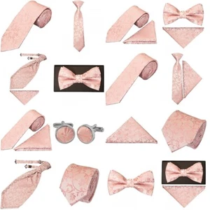 Rose Gold Floral Wedding Tie Mens' Kids Bow Ties Formal Prom Grooms Sets Singles - Picture 1 of 57
