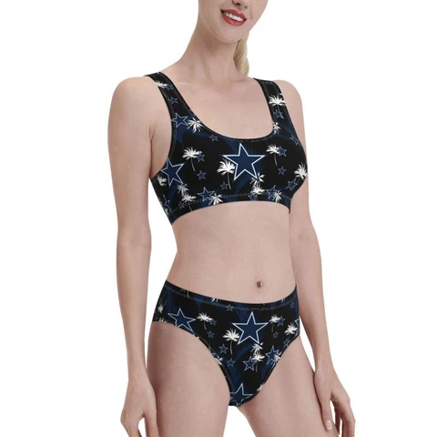 2pcs Dallas Cowboys Women's Elastic Swimsuit Shorts+vest with Chest Pad Cover