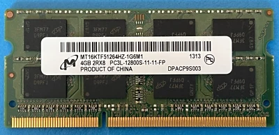 MICRON 4GB 1RX8 PC3L-12800S-11-11-FP DDR3L 1.35V SO-DIMM MT8KTF51264HZ-1G6M1 RAM - Image 1 of 2