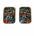 MICHAL GOLAN VTG Clip On Earrings Colorful Abstract Rectangular Beaded Gemstone
