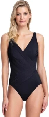 Traje de baño Gottex X1402 Lattice negro sobrepelliz de una pieza negro para mujer talla US 10 Foto 1 de 3