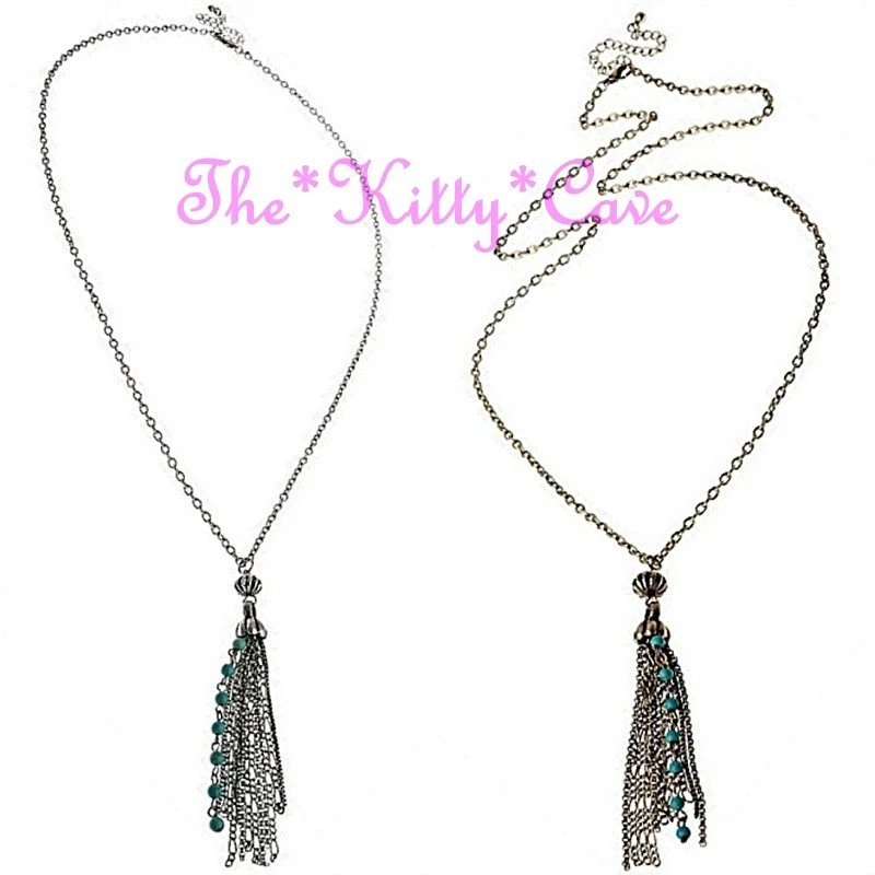 Vintage Deko Original Türkis Edelstein Perlen Ethnisch Zigeuner Quasten - Bild 1 von 1